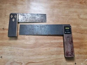 Vintage STANLEY No19 Wood And Brass Carpenters set square 9" And 1 Other - Picture 1 of 5