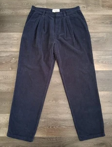 Wax London Raleigh Double Pleated Corduroy Pants Loose Fit Navy Blue Size 34x30 - Picture 1 of 11
