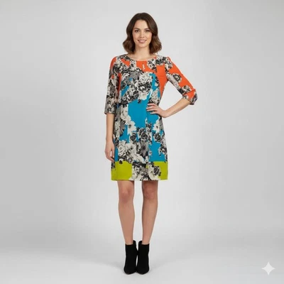 Yoana Baraschi Anthropologie Floral Colorblock Midi Dress Shift Silk Feel S - Image 1 of 4