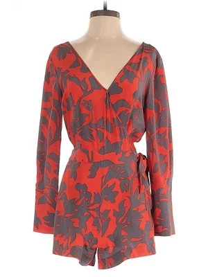 NWT Diane Von Furstenberg size 8 Long Sleeve 100% Silk V-Neck Romper Burton Red - Image 1 of 4