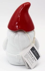 Belavi 7" Vidrio Gnomo Mesa Exterior Antorcha Blanca con Sombrero Rojo Quemador de Aceite NUEVO - Imagen 1 de 8