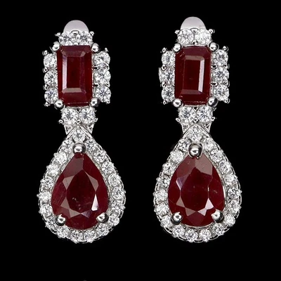 Black Friday 925 Silver Earrings Pear Ruby 7x5mm Natural Gemstone Jewelry - Image 1 of 4