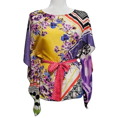 Cabi Kimono Top Size Small Red Silk Floral Blouse Tie Waist Artsy Bohemian Luxe - Image 1 of 4