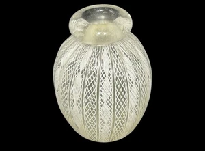 Vintage Murano venezianisches Glas weiß Latticino Adventurin 2 7/8" Miniatur Vase - Bild 1 von 8