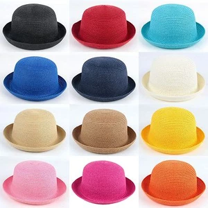 Erwachsene Kinder Damen Mädchen Sommer Bowler Derby Hut Kappe Roll Up Kleidung Cap Sonnenhüte - Bild 1 von 24