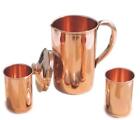 Pure Copper Handmade Jug Water Pitcher 1.5 L & 2 Glasses 300 ml Storage healthy