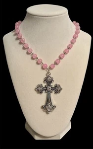 Retro Strass großes Kreuz Charm rosa Perlen Anhänger Halskette Gothic viktorianisch - Bild 1 von 15