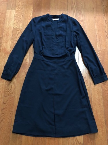 Abito blusa plissettato manica lunga floreale blu navy Tory Burch nuovo