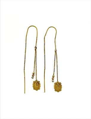 14K Threader Drop Dangle Virgen de Guadalupe Virgin Mary Earrings Aretes de Oro - Image 1 of 4