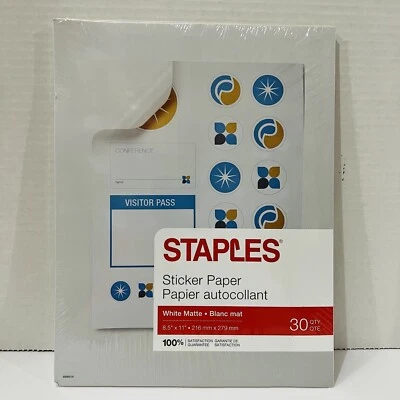 Staples Matte White Sticker Paper 8.5 X 11 (30 Sheets) 60069718 - Image 1 of 3