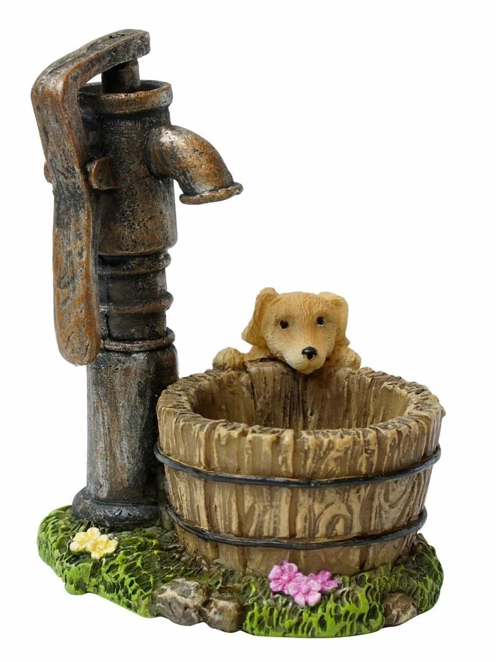 Miniature Dollhouse Fairy Garden Puppy Drinking from Water Well - Buy 3 Save $5 - Image 1 of 1