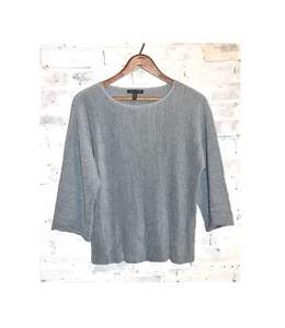 EILEEN FISHER Blau Metallic Funky Hanfmischung Urlaub Pullover Bluse Größe XS - Bild 1 von 4