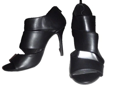 Zapatos de tacón alto Fioni para mujer negros Stelletto punta abierta tiras cremallera trasera talla 8 Foto 1 de 4