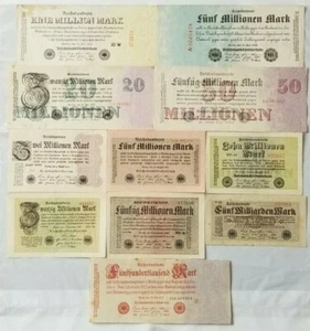 GERMANIA SET DI 11 BANCONOTE DEL 1923 CIRCOLATE CONDIZIONI RARE SET - Foto 1 di 4