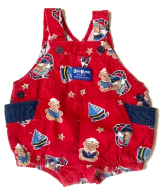 Vintage OshKosh B’gosh Vestbak Overalls Bubble Sailor Red 6-9M Rare Nautical - Image 1 of 4