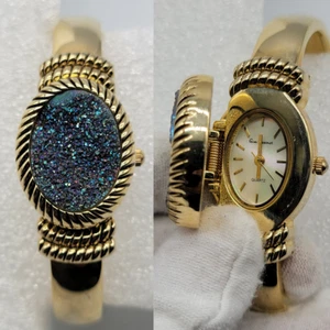 Gem Essence Women Watch 22mm Blue Drusy Cover Gold Tone Cuff Band New Battery - Picture 1 of 17