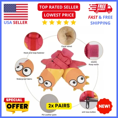 2 Pairs Kids Winter Mittens – Waterproof Thermal Gloves for Snow & Cold Weather - Image 1 of 4
