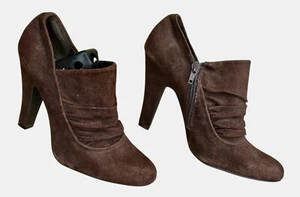 Nine West Women's Brown Suede Leather Ruched Side Zip Ankle Boots Size 6.5 - Picture 1 of 7