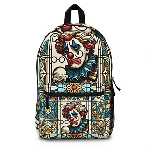 Borsa Zaino Scuola Libro Stile Vetro Colorato Arte Triste Clown Gelato Strano - Foto 1 di 6