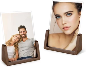 Picture Frame 2 Pack - Rustic Wooden Photo Frames with Walnut Wood Base and High - Picture 1 of 12