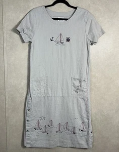 Vintage Y2K Christopher & Banks Sz 8 Linen Blend Sailboat Boat Midi Shift Dress - Picture 1 of 9