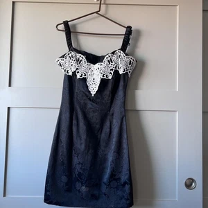 Vintage Gunne Sax Dress Womens 15/16 Black Jacquard Lace Cocktail Made USA 90s - Picture 1 of 17