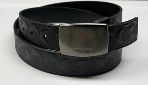 Coach Belt Mens Sz 42 Reversible Embossed Leather Gunmetal Plaque Buckle F12026 - Picture 1 of 13