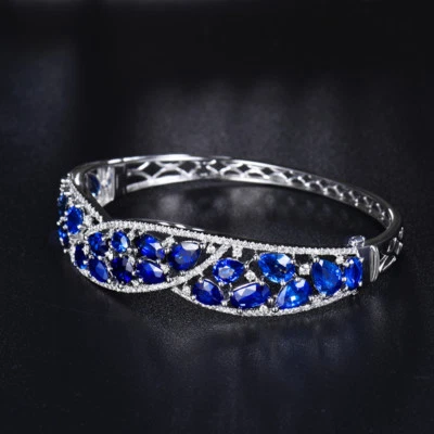 18ct White Gold Stunning Dark Blue Sapphire and Diamond Bracelet VS — 第 1/4 张图片