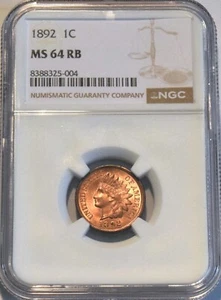 1892 1C NGC MS 64 RB Indian Head Cent, Looks RED, Choice Uncirculated Penny Type - Picture 1 of 12