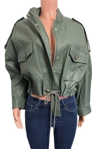 BuBish Lambskin leather Biker bomber jacket Ladies S Zip up Snap lined Pockets - Picture 1 of 4