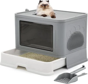 Large Enclosed Cat Litter Box w/Lid, Hooded Odorless Cat Toilet w/Litter Scoop - Picture 1 of 10