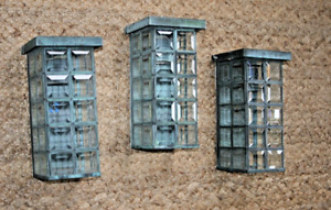 Three 3 Vtg Outdoor Lantern Wall Sconce Carriage Lights Copper Verdigris Patina
