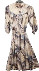 Vtg Lady Carol Dress Midi Secretary Cottage Coquette 70s 80s Tied Buttons sz 2 * - Picture 1 of 24