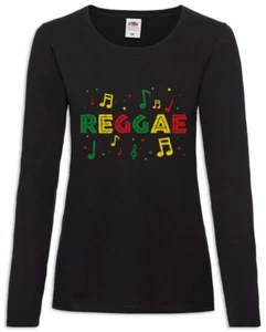 Rasta Reggae Notes Damen Langarm T-Shirt Irie Jamaica Africa Rastafari - Picture 1 of 1
