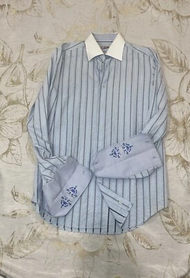 CAMISA HOMBRE ROBERT GRAHAM AZUL RAYAS JACQUARD 15.5 39 PUÑO FRANCÉS Foto 1 de 4