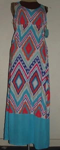 Damen Gr. M Just Be blau Aztekenmuster ärmellos Polyestermischung MAXIKLEID - Bild 1 von 3