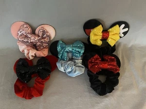 LOT 5 Disney Minnie Mouse Scrunchie with Ears Pink, Red, Blue, Mickey Hair Ties - Picture 1 of 6