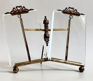 ANTIQUE VICTORIAN DOUBLE PICTURE FRAME CADRE RAHMEN BRASS LACE & GLASS 1900s - Picture 1 of 3