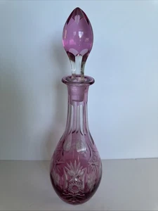 Vintage Imperlux Crystal Decanter Cranberry Cut to Clear Coloring 14.5” - Picture 1 of 13
