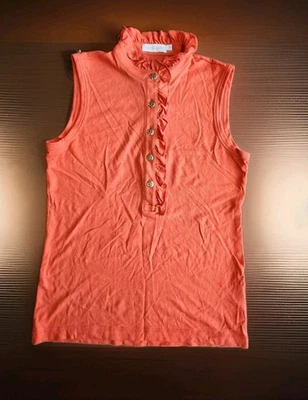 Polo Tory Burch Naranja Volantes Largos Logo Dorado Botones Ajustado Para Mujer Talla Sp Foto 1 de 4