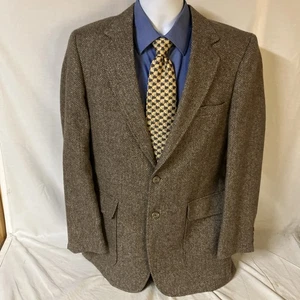 Haggar Mens Wool 40L 40 L 2 Button Brown Herringbone Sport Coat Blazer Free Ship - Picture 1 of 8