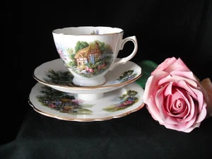 Royal Vale Cottage Garden Bone China Trio Tea Cup Saucer Plate - Picture 1 of 9
