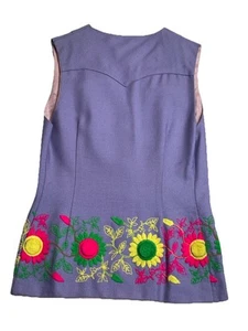 Vintage 60s 70s Purple Pink Mcm Mod Psychedelic Embroidered Vest Prior Western - Picture 1 of 9