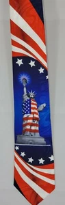 Statue Of Liberty Patriotic Stars and Stripes Men's Necktie Red White and Blue - Picture 1 of 3