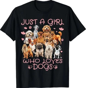 Funny Cute Dog Puppy Lover Just A Girl Who Loves Dogs Unisex T-Shirt - Picture 1 of 3
