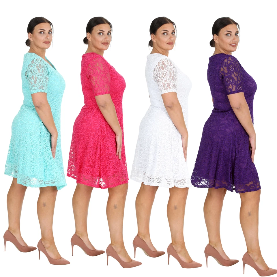 Nouvelle Women Plus Size Formal Lace Cocktail Midi Flare Skater Summer Dress - Image 1 of 1