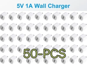 50 PCS White 1A USB AC Home Power Adapter Wall Charger US Plug FOR iPhone 5 6S 7 - Picture 1 of 2