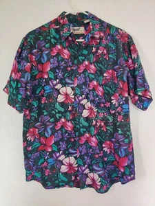 Vintage Impact 100% Silk Shirt Men's Size Small Bright Floral Short Sleeve EVC - Picture 1 of 8