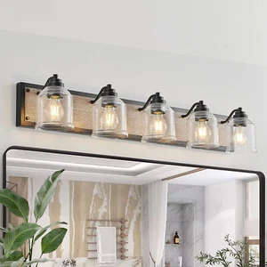 40" Farmhouse Vanity Light Fixture, 5-Light Bathroom Wall Sconce with Clear Seed - Picture 1 of 12