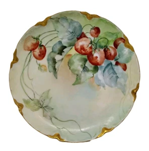 Antique Vintage Haviland France Porcelain Plate Hand Painted Strawberry Gold 7" - Picture 1 of 14